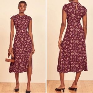 Reformation Zeta dress in floral maroon print